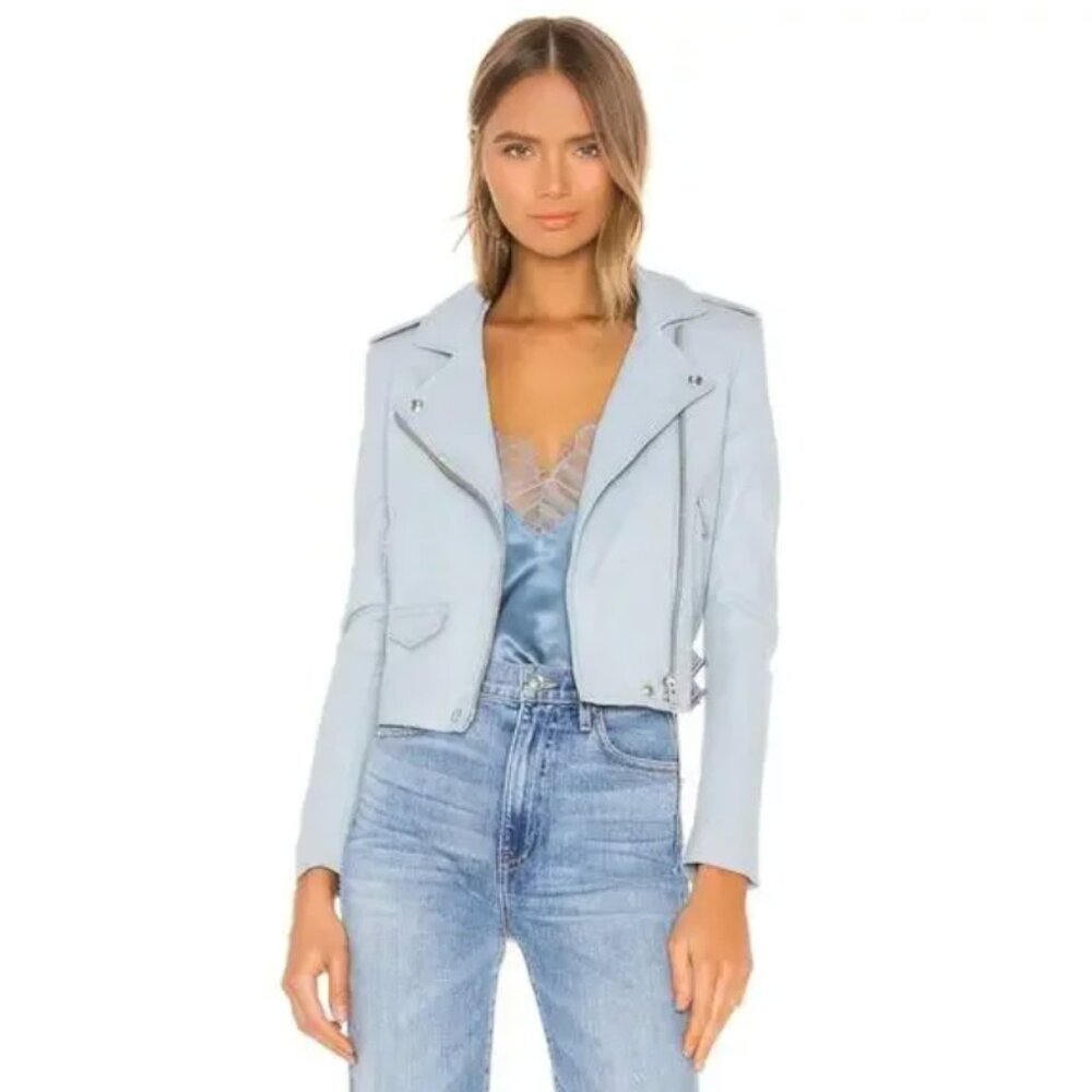 IRO Ashville Cropped Leather Moto Biker Jacket in Summer